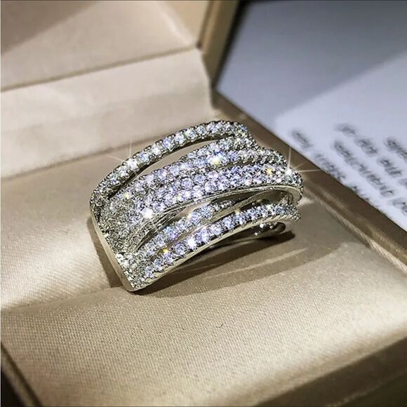 💛18k Gold Wide Band Micro Pave Cz Diamond Crisscross stacked Diamond Ring - Picture 16 of 16